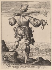 Musketer med hjelm av Jacques de Gheyn II after Hendrik Goltzius