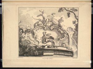 Design for en kartusj med kreps (horisontalt) av Jacques de Lajoüe