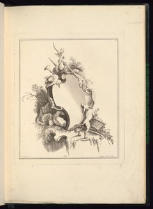 Design for en kartusj med pastorale motiver av Jacques de Lajoüe