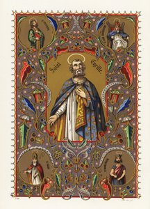 Portretul lui Chiril al Alexandriei, Patriarhul Alexandriei, cu aureolă și halat, în chenarul decorativ al foliagenorwegian av Jacquet Jacquet