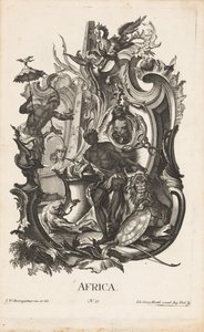 Rocaille med personifiseringen av det afrikanske kontinentet Afrika (tittel på objekt) De fire kontinentene (serietittel) av Jakob Gottlieb Thelott