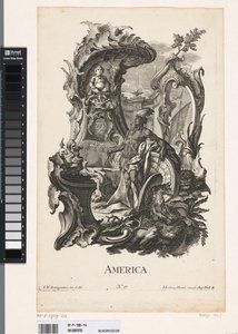 Rocaille med personifiseringen av kontinentet Amerika Amerika (tittel på objekt) De fire kontinentene (serietittel) av Jakob Gottlieb Thelott