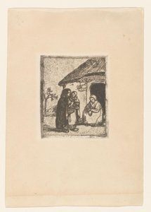 To kvinner og barn foran et hus Lille tiggerkvinne (originaltittel) av Jakob Smits