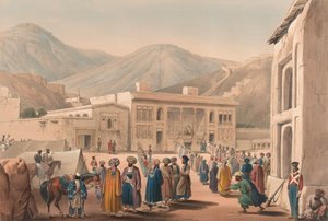 'The Durbar-Khaneh of Shah Shoojah-ool-Moolk, at Cabaul [sic]', ca. 1840 (litografi, tonet) av James (after) Atkinson