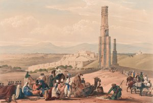 Festningen og citadalen i Ghuznee [sic] og de to minarene, ca. 1839 (litografi, tonet)