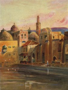 Hiskias basseng i Jerusalem (farge litho) av James (after) Clark