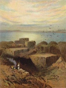 Ruiner av Babylon og hengende hager (farge litho) av James (after) Clark