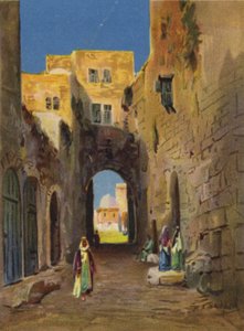 Gate som fører til tempelområdet (farge litho) av James (after) Clark