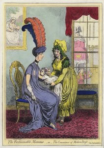 Amming, The Fashional Mamma eller The Convenience of Modern Dress (farget gravering)