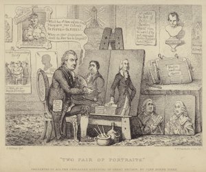 Two Pair of Portraits: anti-Whig tegneserie som viser John Henry Tooke med portretter av Charles James Fox som personifiserer last og William Pitt den yngre som representerer dyd
