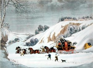 A Mail in Deep Snow, gravert av George Hunt (farge litho)