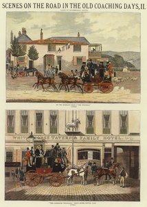 Scener på veien i de gamle trenerdagene, II (farge litho) av James (after) Pollard