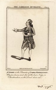 Mr James William Dodd i karakteren til Lord Foppington i Colley Cibbers The Careless Husband, Drury Lane Theatre av James (after) Roberts