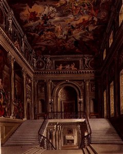 Staircase, Buckingham House, gravert av William James Bennett (1787-1844) fra "The History of the Royal Residences" av William Henry Pyne (1769-1843) pub. 1818 (lito)