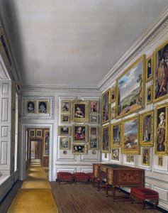Dronningens tilbaketrekningsrom, gravering av William James Bennett (1787-1844), Basert på design av James Stephanoff (ca 1788-1874), Fra The History of the Royal Residences