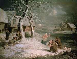 Peasants Snowballing, ca. 1790 (olje på lerret) av James (attr. to) Ward