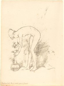 En nakenmodell som arrangerer blomster, ca. 1892. av James Abbott McNeill Whistler