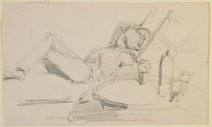 En mann lenende på en seng, 1858. av James Abbott McNeill Whistler