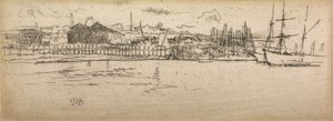 Dry-Dock, Southampton, fra et sett med tolv etsninger med tittelen The Naval Review, 1887 av James Abbott McNeill Whistler