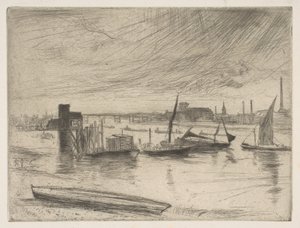 Tidlig morgen, Battersea Battersea Dawn Cadogan Pier, 1861. av James Abbott McNeill Whistler
