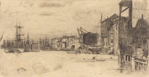 Free Trade Wharf, 1877. av James Abbott McNeill Whistler