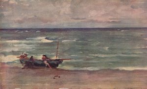 Harmony in Blue and Silver: Beaching The Boat, Etretat, c1897