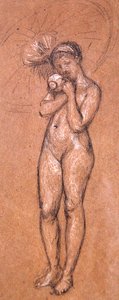 Naken med en parasoll, ca. 1868 (hvit og svart fargestift på papir) av James Abbott McNeill Whistler