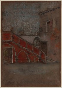 The Staircase: Note in Red, 1880 (fargestift og pastell på brunt papir) av James Abbott McNeill Whistler