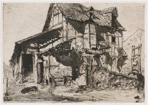 Den usikre leiegården. En av de tolv etsningene fra naturen The French Set, 1858. av James Abbott McNeill Whistler