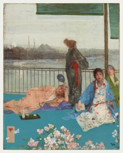 Variasjoner i kjøttfarge og grønt - Balkongen av James Abbott McNeill Whistler