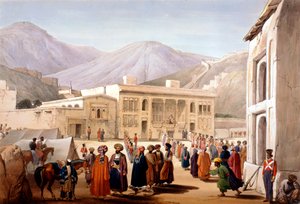 Shah Shoja, britenes marionett, holder en durbar i Kabul, første anglo-afghanske krig, 1838-1842 av James Atkinson