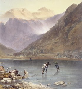 Brothers Water, detalj av skøyteløpere, fra The English Lake District, 1853 litho detalj av 90428