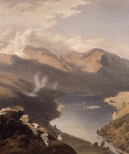 Grasmere fra Langdale Fell, detalj av innsjøen, fra "The English Lake District", 1853 av James Baker Pyne