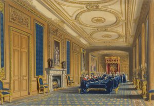 The Throne Room, Windsor Castle - The Installation of the Order of the Garter, 1838 av James Baker after Pyne