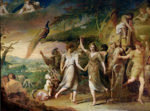 A Grecian Harvest Home, or Thanksgiving to the Rural Deities, Ceres, Bacchus Sylvanus and Pan, andre i serien The Progress of Human Culture and Knowledge, ca. 1777-84 av James Barry