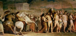 Crowning the Victors at Olympia, tredje av serien The Progress of Human Culture and Knowledge, detalj av sentralpanelet som viser Diagoras, ca. 1777-1801 (se 101472, 101473 og 101475) av James Barry