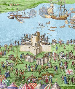 Senkingen av Mary Rose under slaget ved Solenten, 1545, 1778 (gravering) (senere fargelegging)