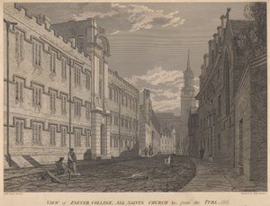 Utsikt over Exeter College, All Saints Church, fra Turl av James Basire