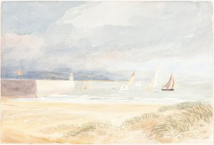 Strandscene med seilbåter Portland, Dorset, 18221839. av James Bulwer