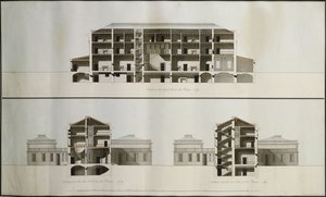 Design for et nyklassisk hus for Lord Charleville: tre seksjoner av James Byres