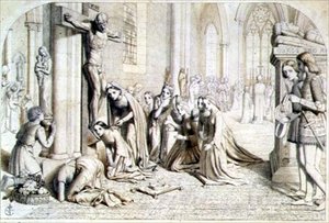 En hendelse i livet til Saint Elizabeth av Ungarn - komposisjonsstudie, 1850 av James Collinson