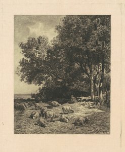 Landskap med sauer av James David Smillie, after Charles Émile Jacque