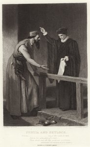 Portia og Shylock, kjøpmann i Venezia, akt IV, scene I