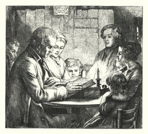 Scene i en skotsk hytte av James Dawson Watson