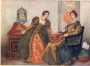 Portia og Nerissa, illustrasjon fra 