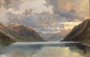 Lake Lucerne (olje på papir lagt på lerret)