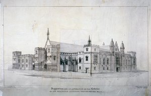 Forslag til endringer i bygningene ved siden av Westminster Hall, London, c1825. av James Duffield Harding