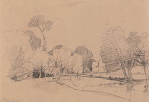 Willows by a Stream, Horse and Cart Crossing Bridge av James Duffield Harding