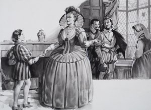Den unge Francis Bacon og dronning Elizabeth I (gouache på papir) av James Edwin McConnell