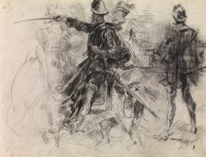 Don Quijote (svart kritt på papir) av James Ensor
